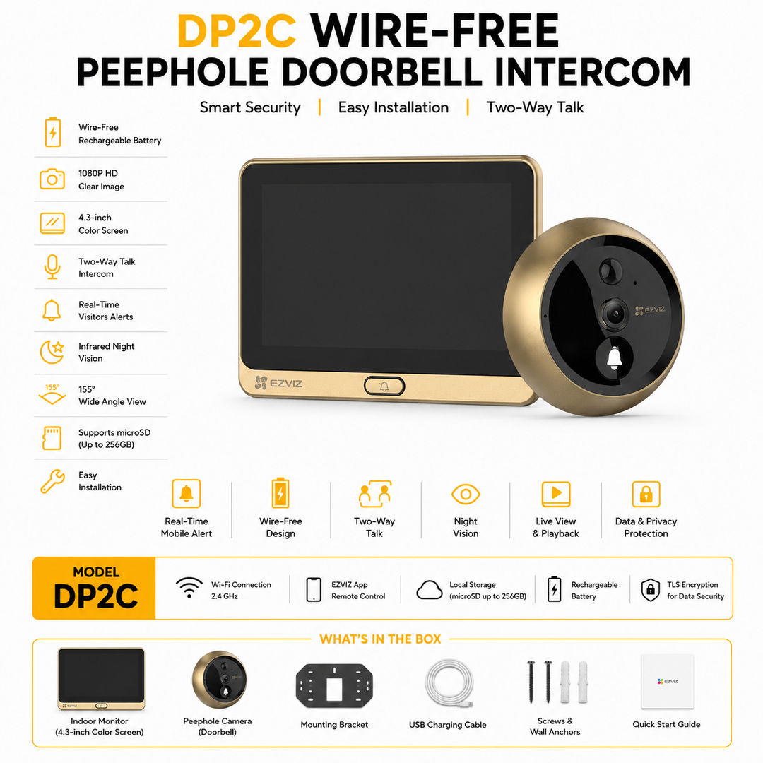 EZVIZ DP2C 1080P Wi-Fi Wire-Free Peephole Doorbell Camera